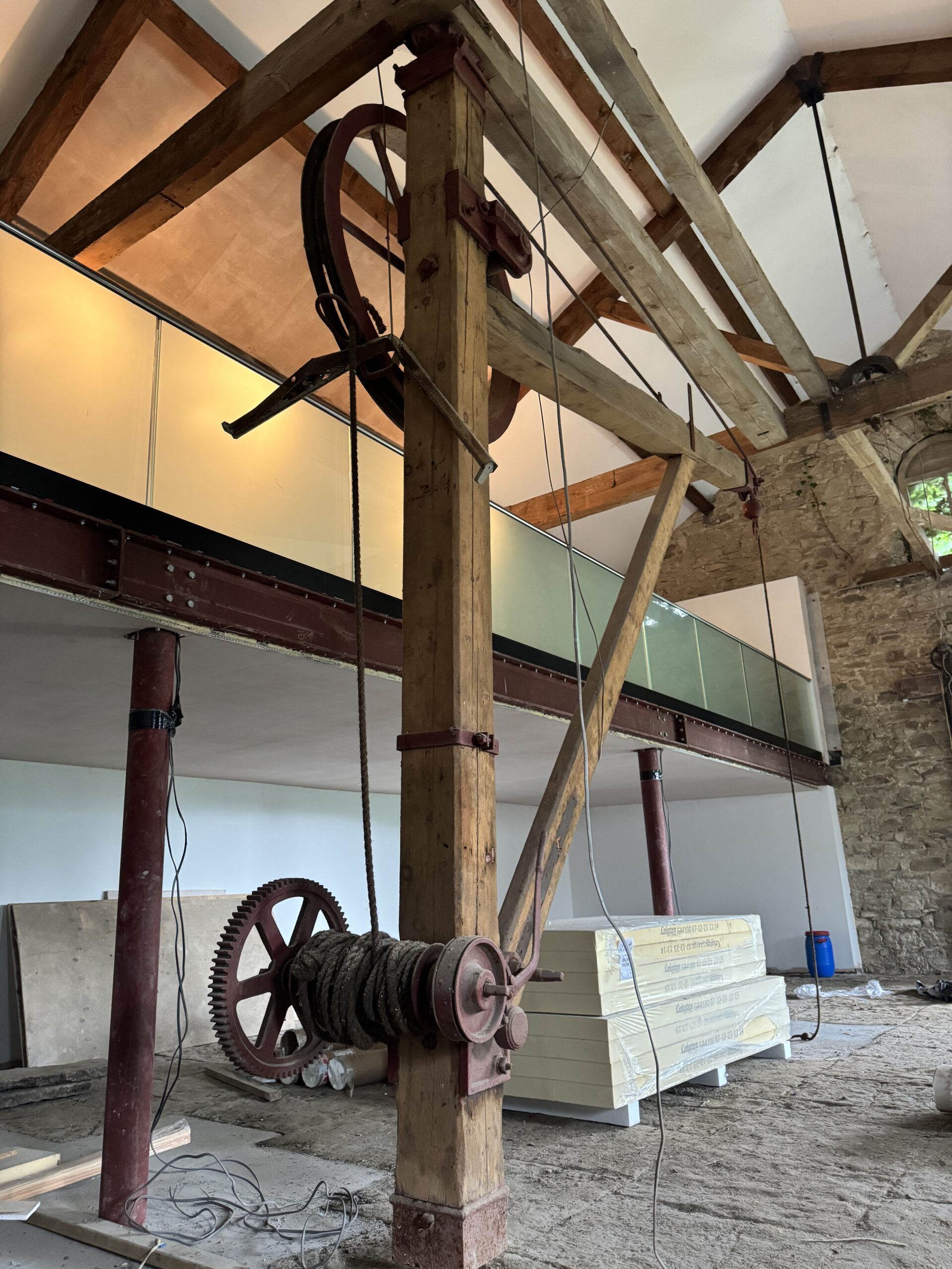 image0 21.5mm toughened laminated glass balustrade installation at Grade II listed Summerseat Railway Goods Shed by NW Fabrications